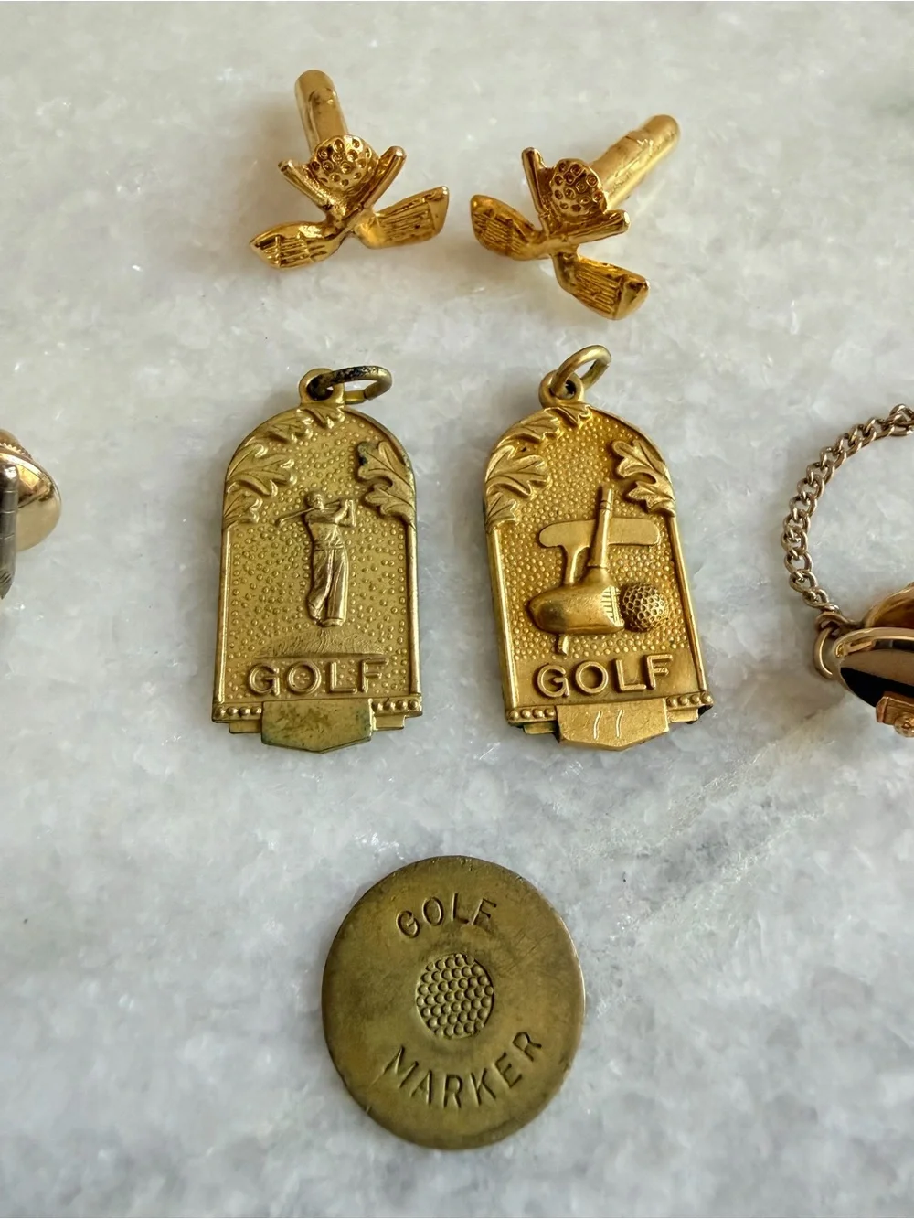 Vintage Gold Tone Golf Cufflink, Tie Tack Set and pendants